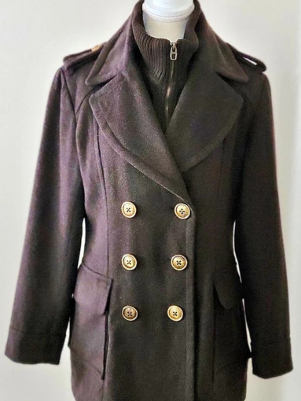 VTG Y2K M60 Miss Sixty Brown Wool Military Peacoat L